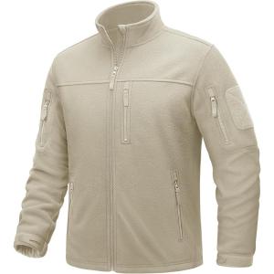 imageTACVASEN Mens Fleece Jacket Full Zip Winter Lightweight Tactical Jackets Outdoor Hiking Coats with PocketsBeige