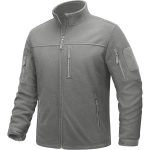 imageTACVASEN Mens Fleece Jacket Full Zip Winter Lightweight Tactical Jackets Outdoor Hiking Coats with PocketsLight Gray