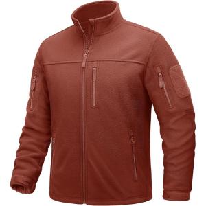 imageTACVASEN Mens Fleece Jacket Full Zip Winter Lightweight Tactical Jackets Outdoor Hiking Coats with PocketsOrange Red