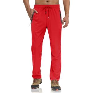 imageTACVASEN Mens Lightweight Hiking Pants Quick Dry Running Jogger Drawstring Sweatpants Zipper PocketsTomato Red