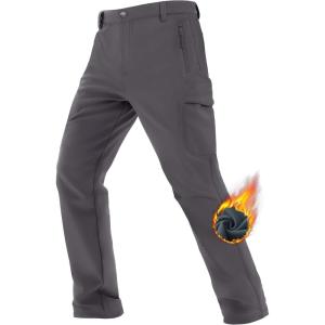 imageTACVASEN Mens Winter Hiking Pants Fleece Lined Cargo Tactical Work Softshell Snow Ski Waterproof Pants with PocketsGray