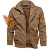 imageTACVASEN Mens Winter Jacket Fleece Lined Military Jacket Cargo Windbreaker Zip Front Stand Collar Coat with Multi PocketsKhaki
