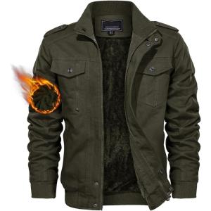 imageTACVASEN Mens Winter Jacket Fleece Lined Military Jacket Cargo Windbreaker Zip Front Stand Collar Coat with Multi Pockets02 Green