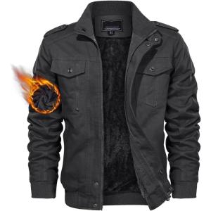 imageTACVASEN Mens Winter Jacket Fleece Lined Military Jacket Cargo Windbreaker Zip Front Stand Collar Coat with Multi Pockets02 Grey