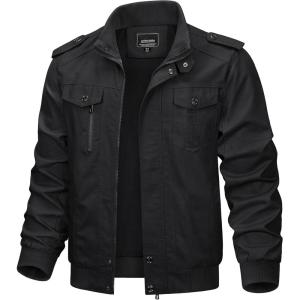 imageTACVASEN Mens Winter Jacket Fleece Lined Military Jacket Cargo Windbreaker Zip Front Stand Collar Coat with Multi Pockets2701 Black