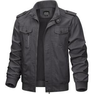 imageTACVASEN Mens Winter Jacket Fleece Lined Military Jacket Cargo Windbreaker Zip Front Stand Collar Coat with Multi Pockets2701 Grey