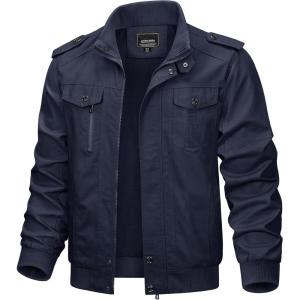 imageTACVASEN Mens Winter Jacket Fleece Lined Military Jacket Cargo Windbreaker Zip Front Stand Collar Coat with Multi Pockets2701 Navy