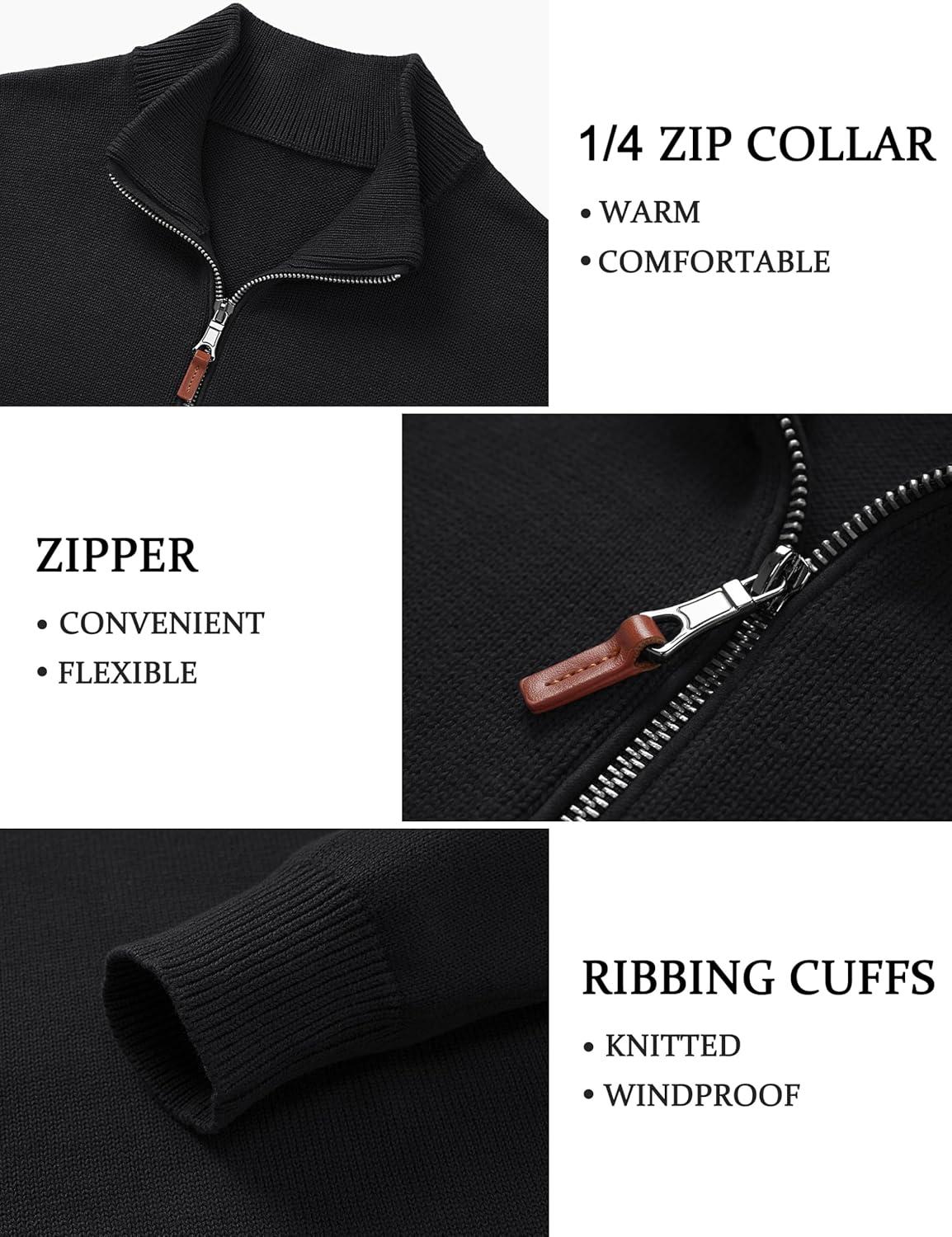 imageTACVASEN Mens 14 Zip Sweaters Cotton Casual Pullover Sweaters Knit Fall Winter Sweatshirts01 Black