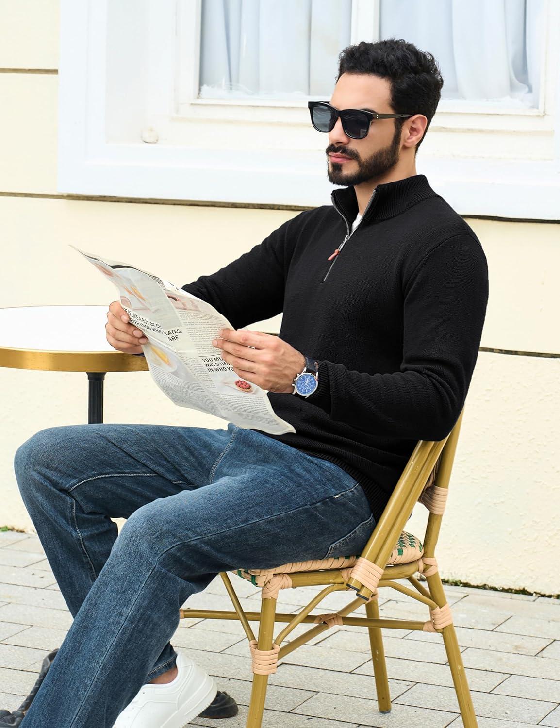 imageTACVASEN Mens 14 Zip Sweaters Cotton Casual Pullover Sweaters Knit Fall Winter Sweatshirts01 Black