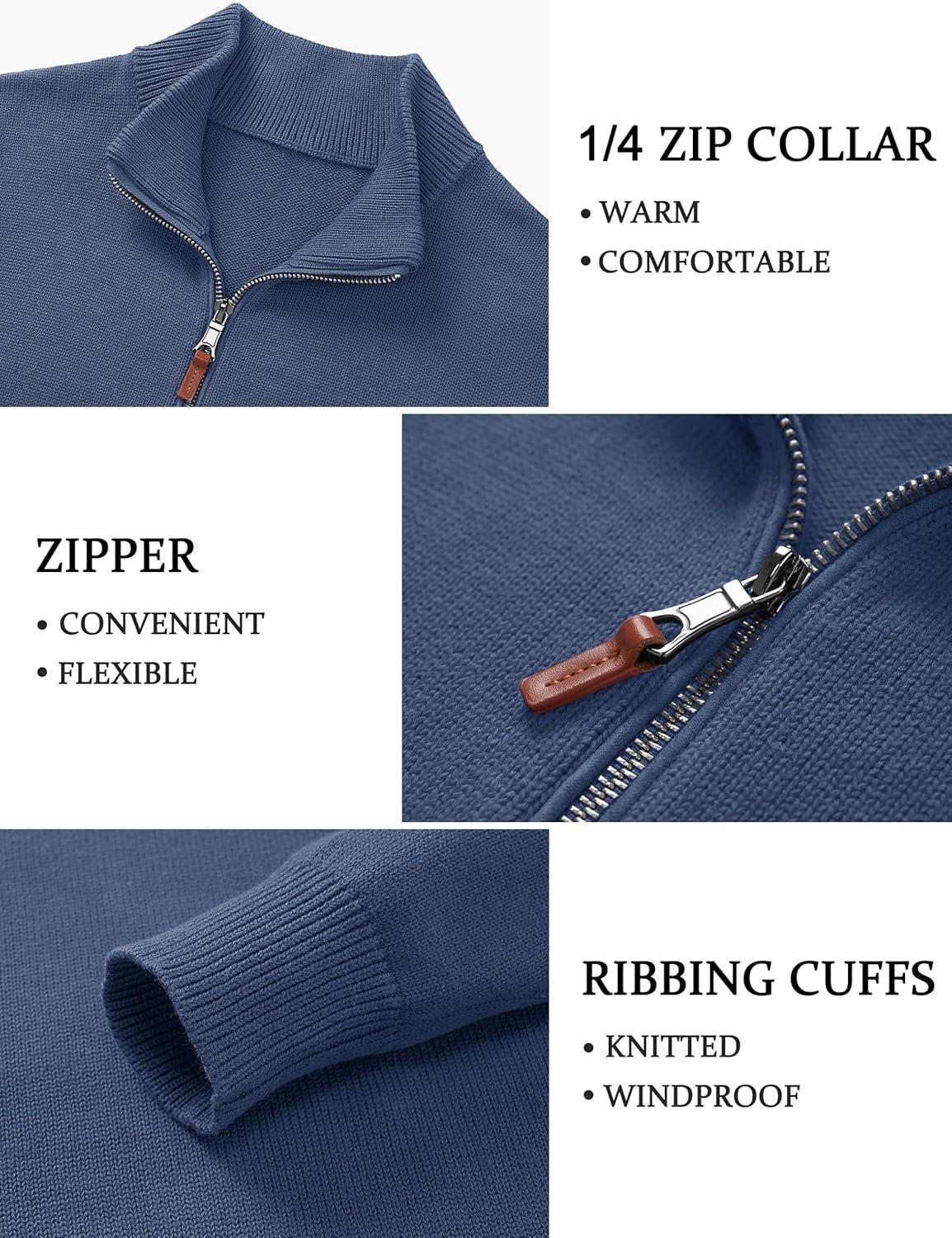 imageTACVASEN Mens 14 Zip Sweaters Cotton Casual Pullover Sweaters Knit Fall Winter Sweatshirts02 Denim Blue