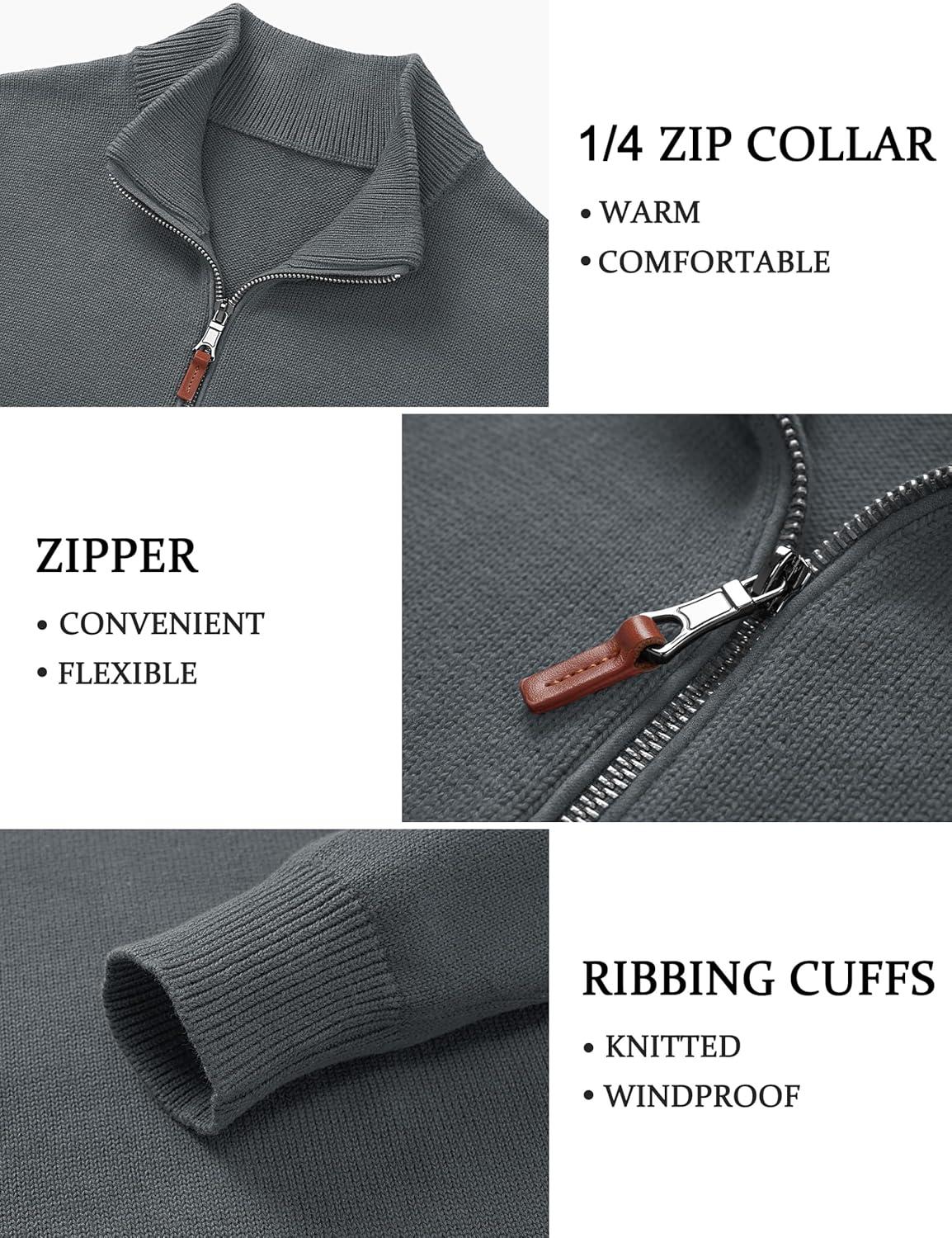 imageTACVASEN Mens 14 Zip Sweaters Cotton Casual Pullover Sweaters Knit Fall Winter Sweatshirts03 Dark Grey