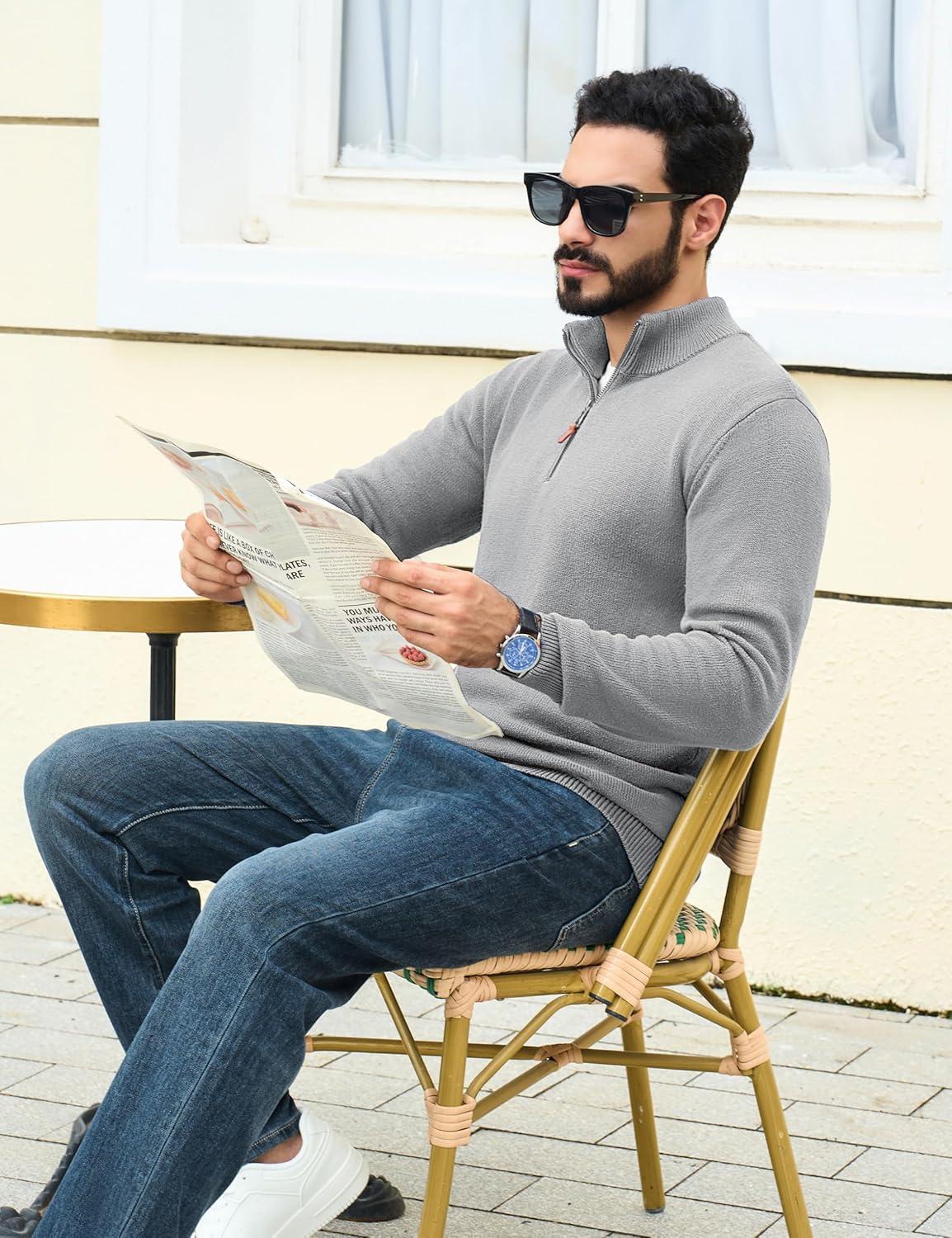 imageTACVASEN Mens 14 Zip Sweaters Cotton Casual Pullover Sweaters Knit Fall Winter Sweatshirts04 Light Grey