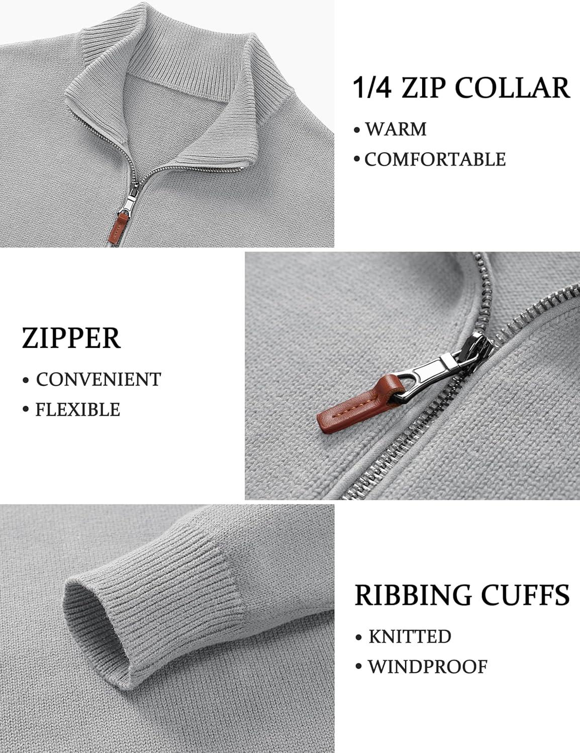 imageTACVASEN Mens 14 Zip Sweaters Cotton Casual Pullover Sweaters Knit Fall Winter Sweatshirts04 Light Grey