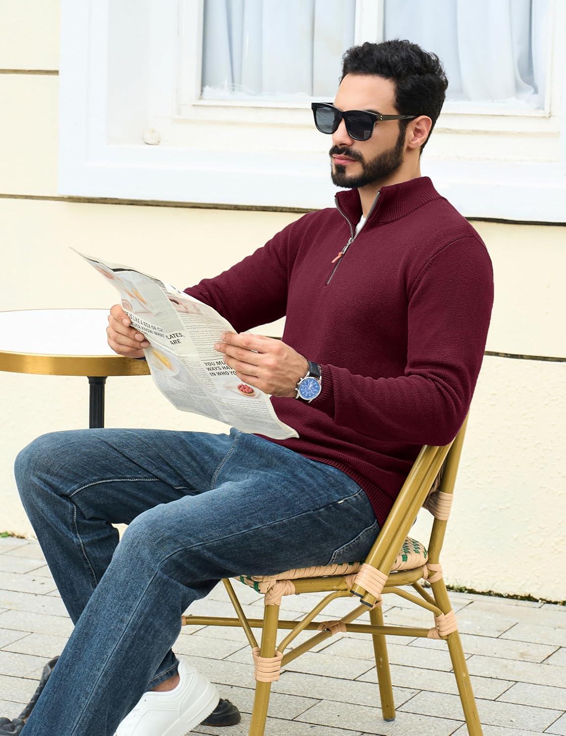 imageTACVASEN Mens 14 Zip Sweaters Cotton Casual Pullover Sweaters Knit Fall Winter Sweatshirts05 Wine Red