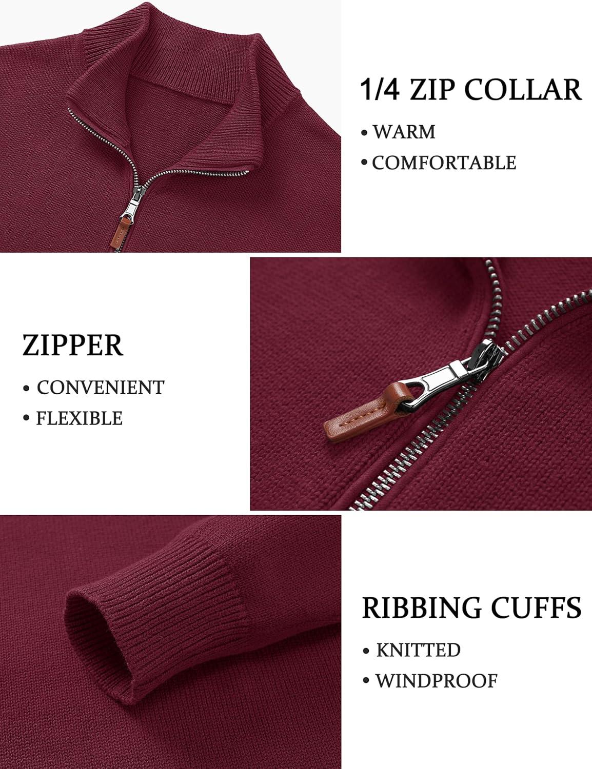 imageTACVASEN Mens 14 Zip Sweaters Cotton Casual Pullover Sweaters Knit Fall Winter Sweatshirts05 Wine Red