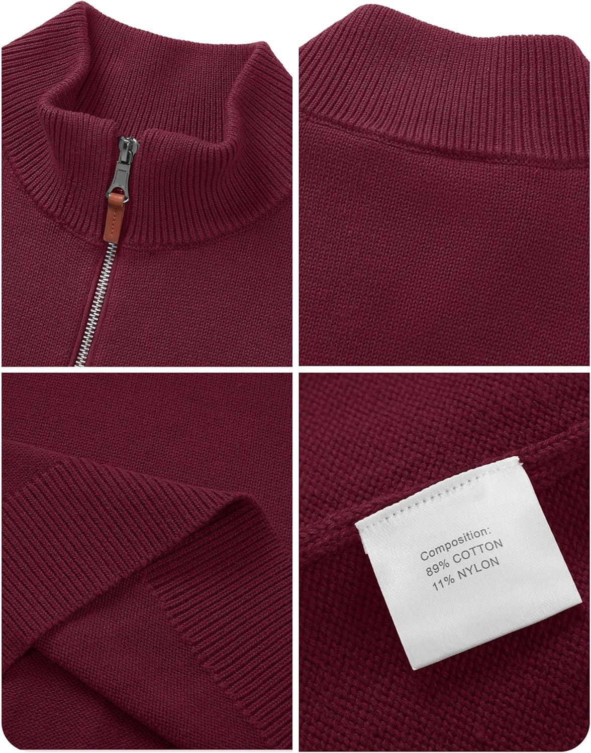 imageTACVASEN Mens 14 Zip Sweaters Cotton Casual Pullover Sweaters Knit Fall Winter Sweatshirts05 Wine Red