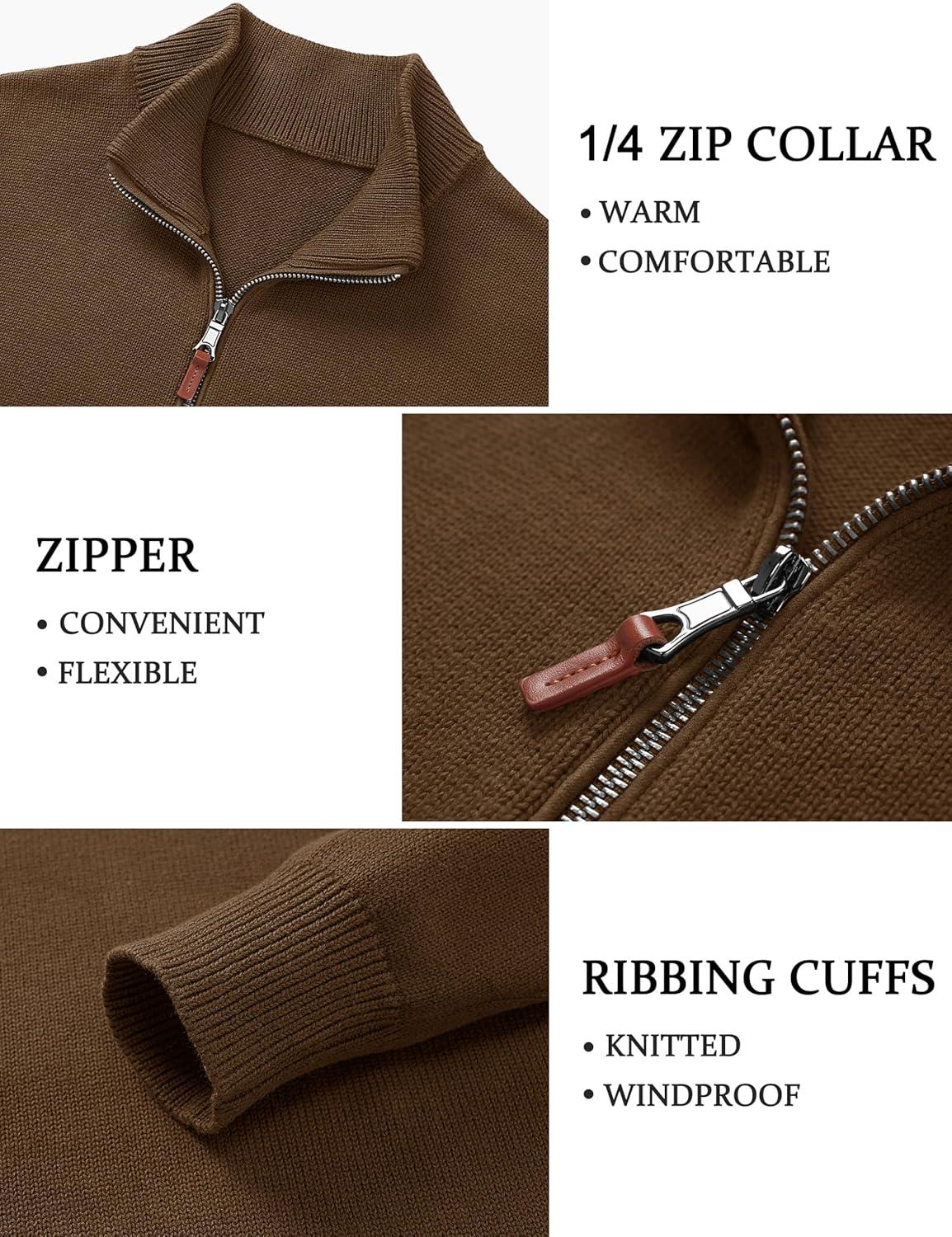 imageTACVASEN Mens 14 Zip Sweaters Cotton Casual Pullover Sweaters Knit Fall Winter SweatshirtsBrown