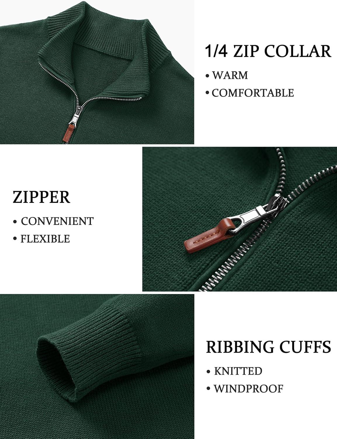 imageTACVASEN Mens 14 Zip Sweaters Cotton Casual Pullover Sweaters Knit Fall Winter SweatshirtsDark Green