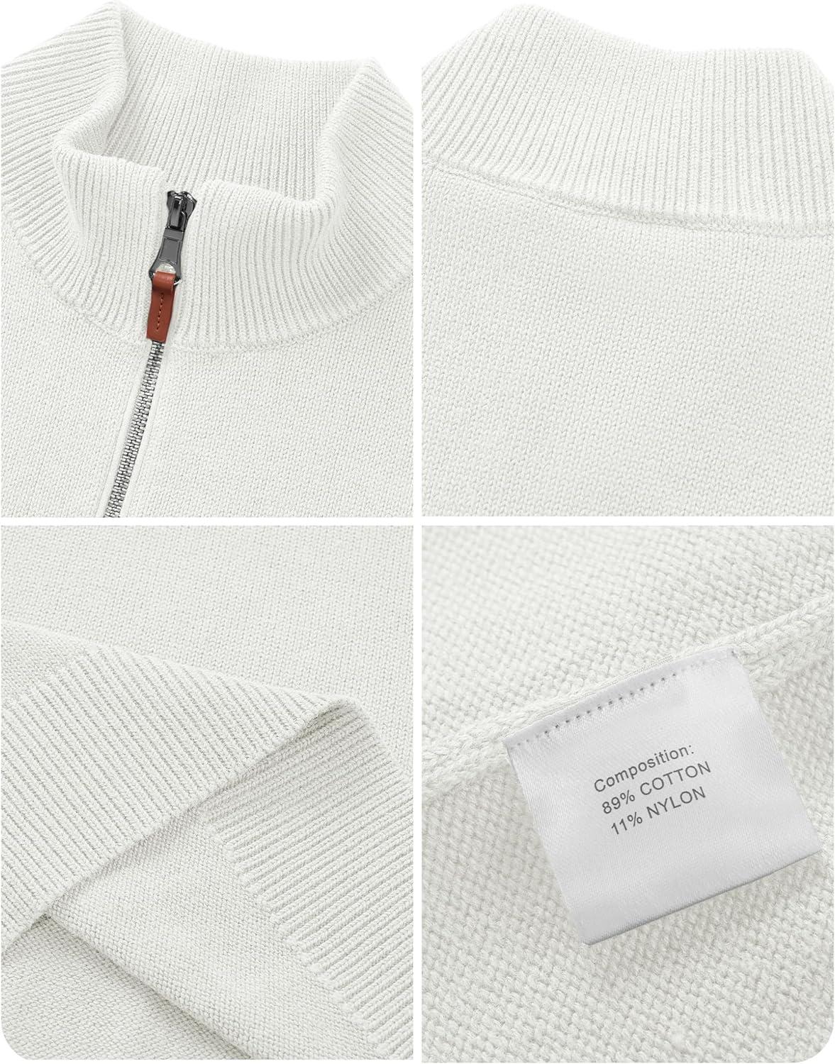 imageTACVASEN Mens 14 Zip Sweaters Cotton Casual Pullover Sweaters Knit Fall Winter SweatshirtsWhite