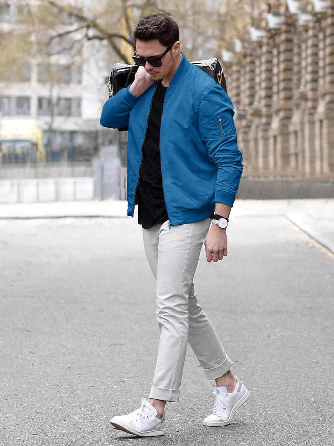 imageTACVASEN Mens Bomber Jacket Lightweight Casual Spring Fall Windbreaker Zip Up Coat with Pocket01 Blue Green