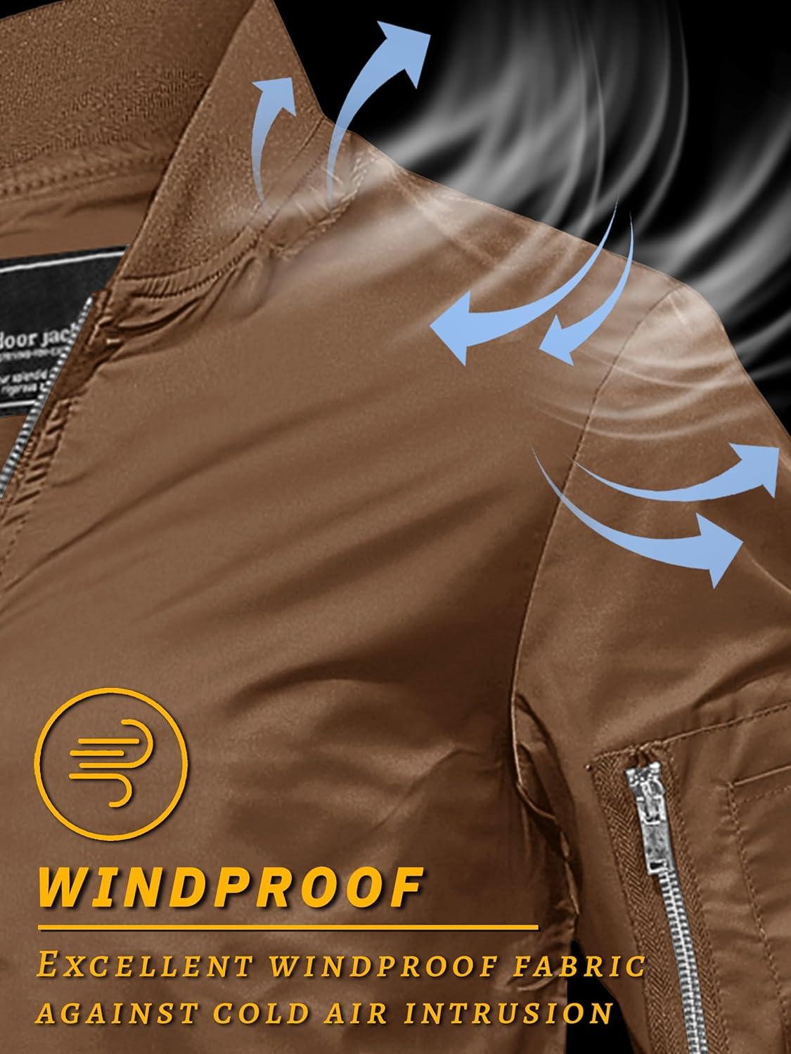 imageTACVASEN Mens Bomber Jacket Lightweight Casual Spring Fall Windbreaker Zip Up Coat with Pocket01 Brown