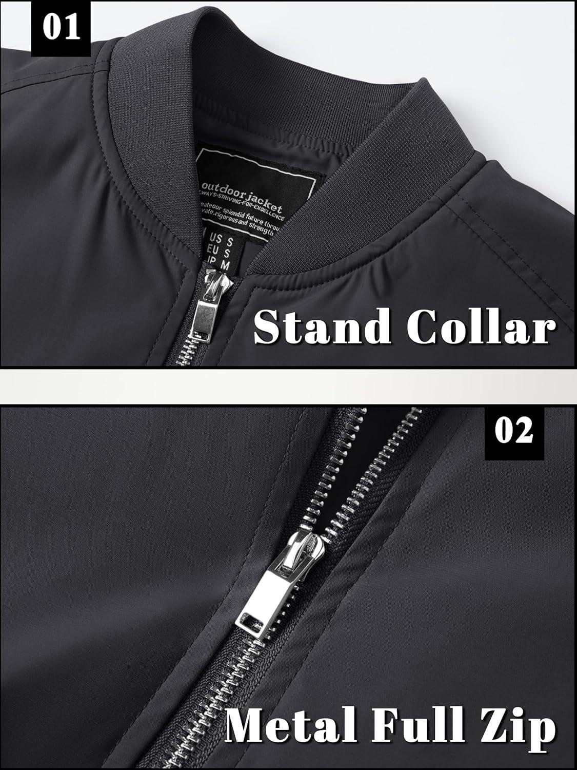 imageTACVASEN Mens Bomber Jacket Lightweight Casual Spring Fall Windbreaker Zip Up Coat with Pocket01 C Black