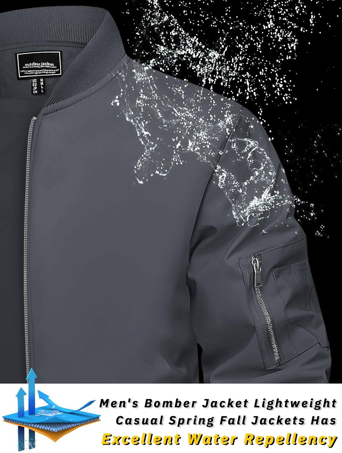 imageTACVASEN Mens Bomber Jacket Lightweight Casual Spring Fall Windbreaker Zip Up Coat with Pocket01 Dark Grey
