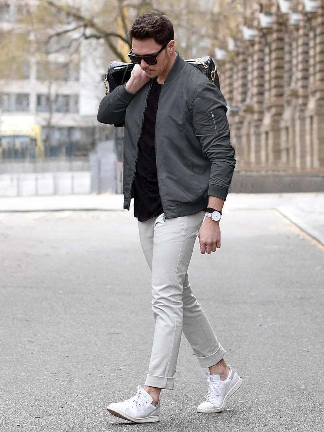 imageTACVASEN Mens Bomber Jacket Lightweight Casual Spring Fall Windbreaker Zip Up Coat with Pocket01 Dark Grey