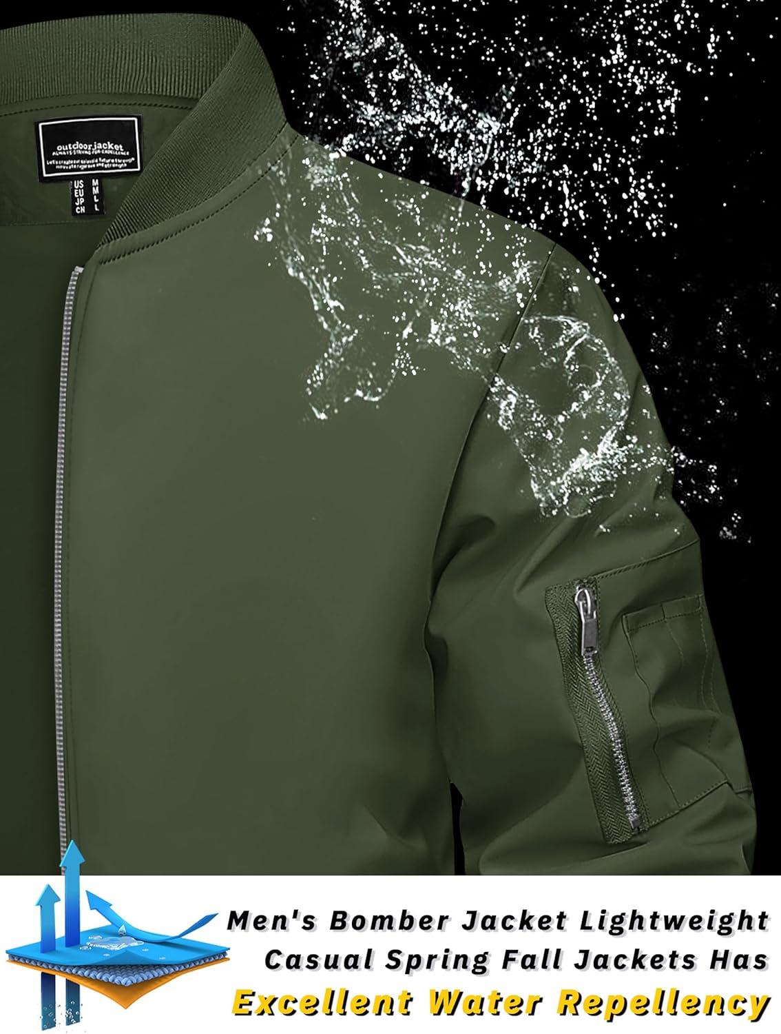 imageTACVASEN Mens Bomber Jacket Lightweight Casual Spring Fall Windbreaker Zip Up Coat with Pocket01 Green