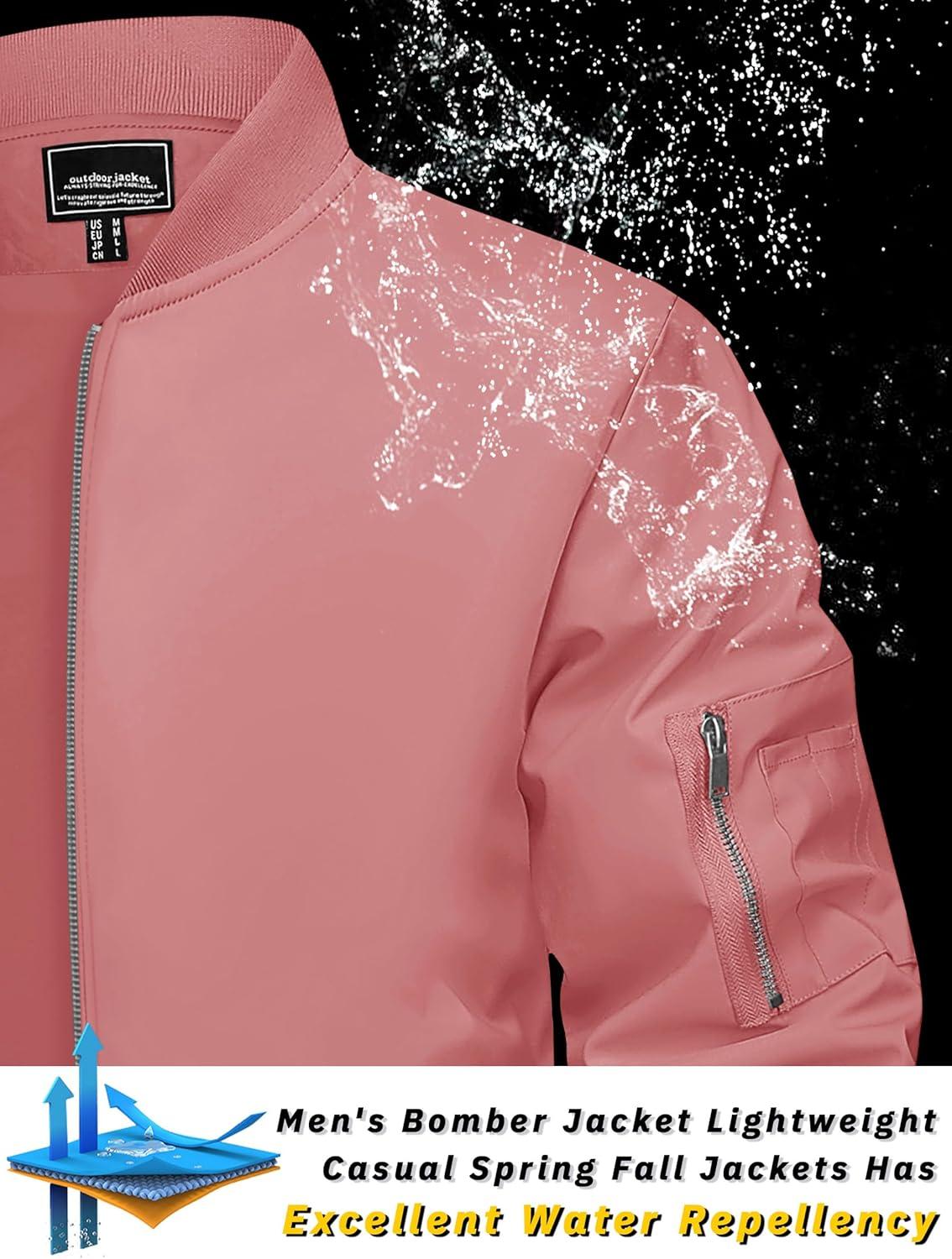 imageTACVASEN Mens Bomber Jacket Lightweight Casual Spring Fall Windbreaker Zip Up Coat with Pocket01 Grey Pink