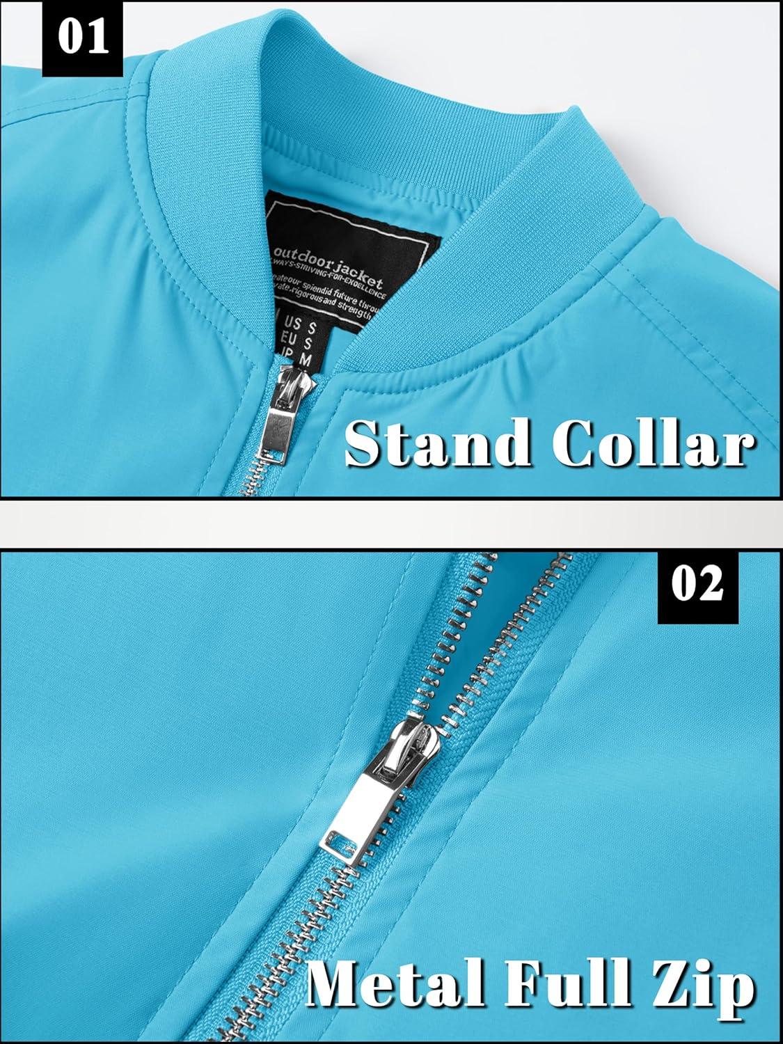 imageTACVASEN Mens Bomber Jacket Lightweight Casual Spring Fall Windbreaker Zip Up Coat with Pocket01 Ice Blue