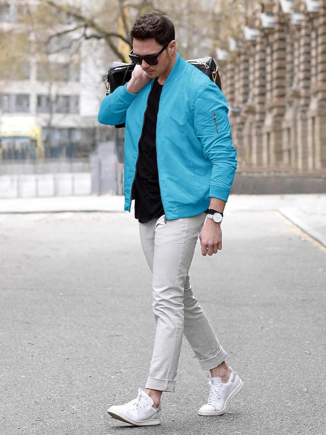 imageTACVASEN Mens Bomber Jacket Lightweight Casual Spring Fall Windbreaker Zip Up Coat with Pocket01 Ice Blue