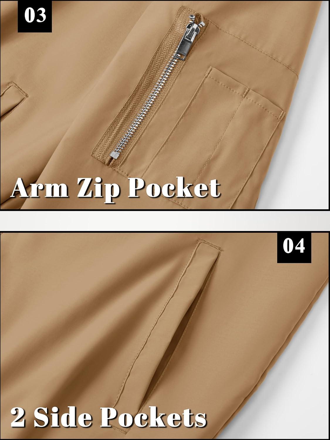 imageTACVASEN Mens Bomber Jacket Lightweight Casual Spring Fall Windbreaker Zip Up Coat with Pocket01 Khaki