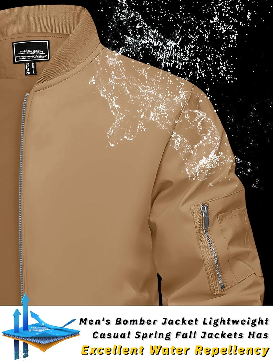 imageTACVASEN Mens Bomber Jacket Lightweight Casual Spring Fall Windbreaker Zip Up Coat with Pocket01 Khaki