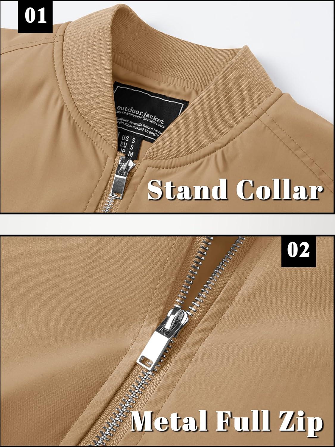 imageTACVASEN Mens Bomber Jacket Lightweight Casual Spring Fall Windbreaker Zip Up Coat with Pocket01 Khaki