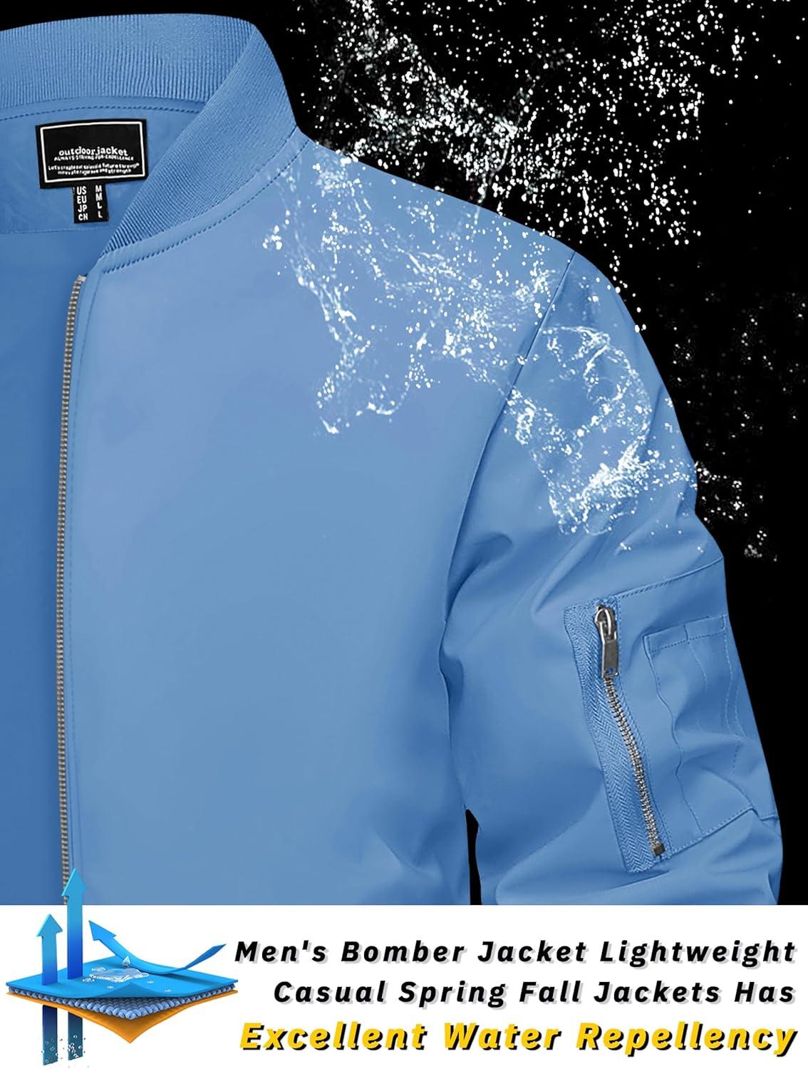imageTACVASEN Mens Bomber Jacket Lightweight Casual Spring Fall Windbreaker Zip Up Coat with Pocket01 Light Blue