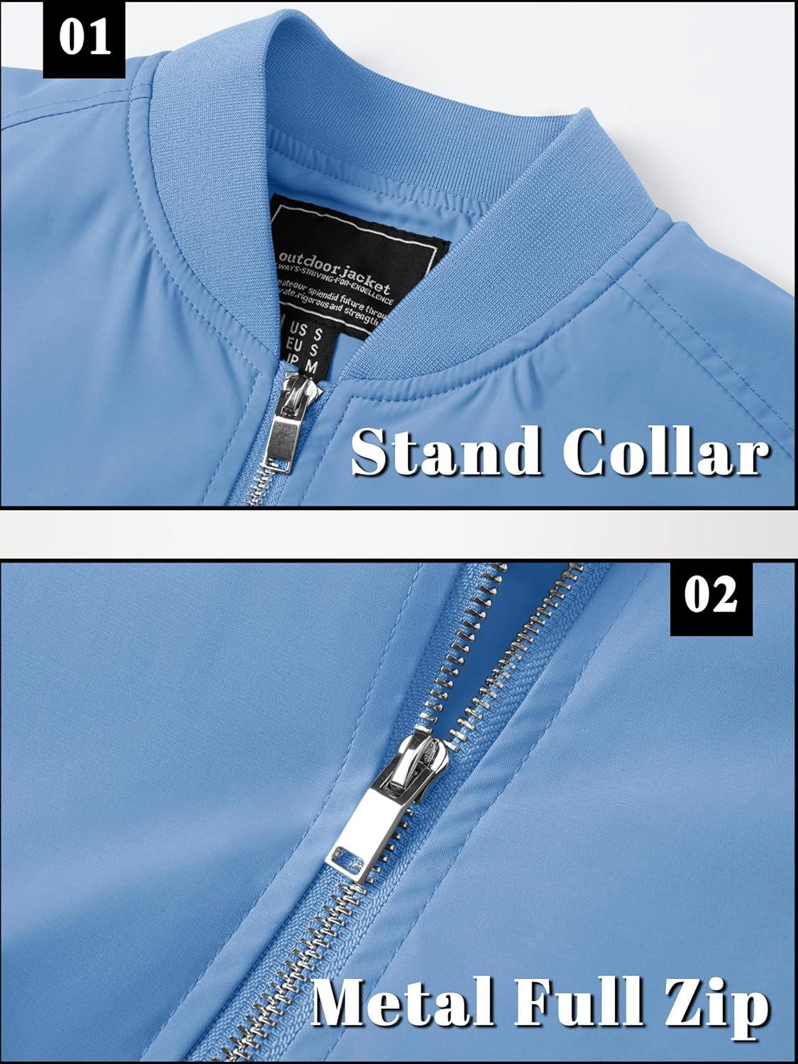 imageTACVASEN Mens Bomber Jacket Lightweight Casual Spring Fall Windbreaker Zip Up Coat with Pocket01 Light Blue