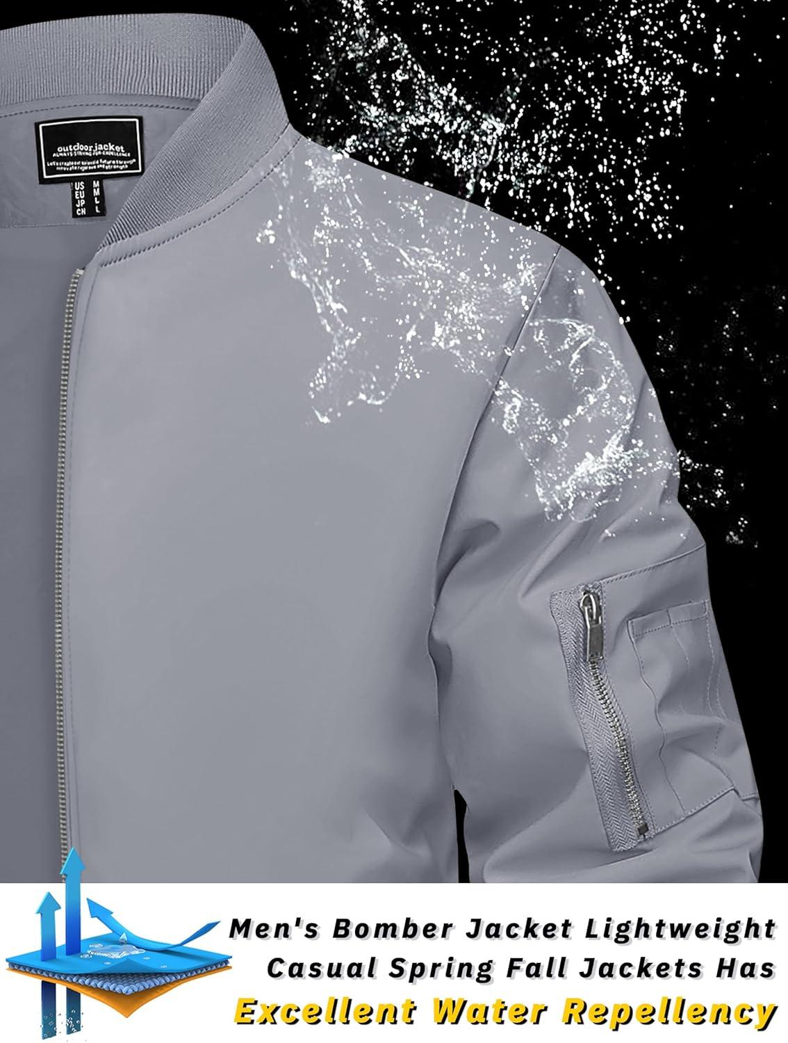 imageTACVASEN Mens Bomber Jacket Lightweight Casual Spring Fall Windbreaker Zip Up Coat with Pocket01 Light Grey