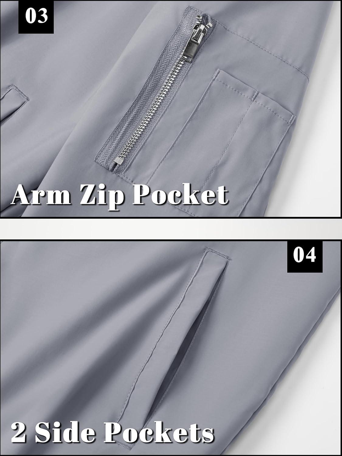 imageTACVASEN Mens Bomber Jacket Lightweight Casual Spring Fall Windbreaker Zip Up Coat with Pocket01 Light Grey