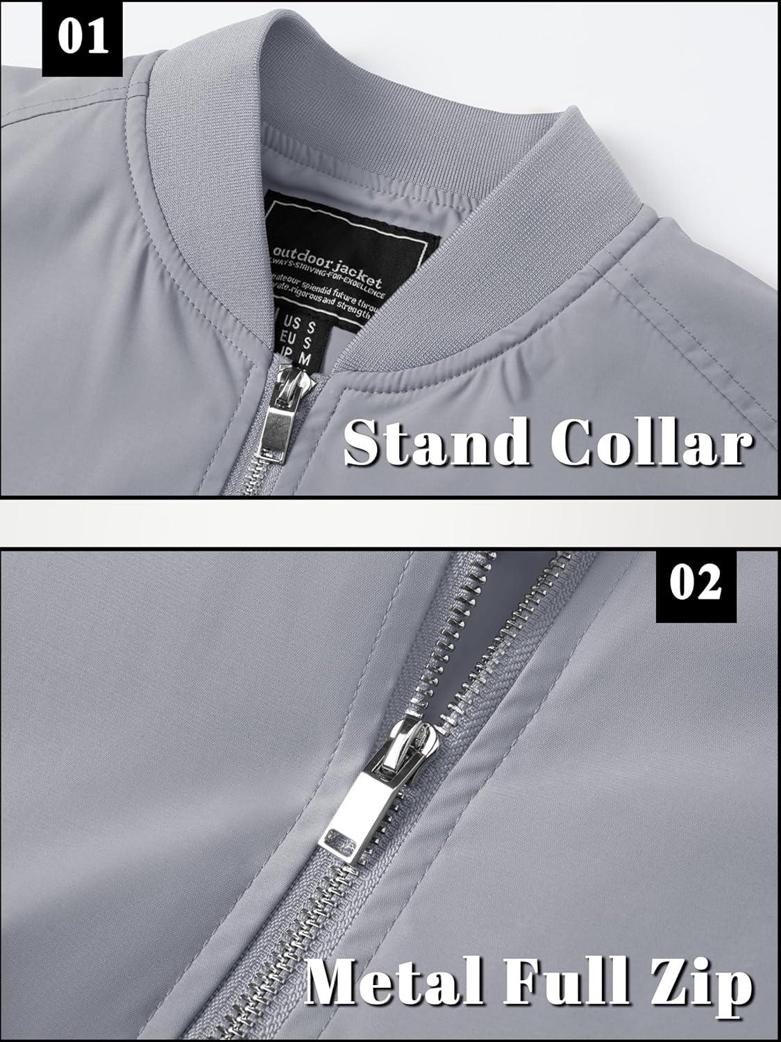 imageTACVASEN Mens Bomber Jacket Lightweight Casual Spring Fall Windbreaker Zip Up Coat with Pocket01 Light Grey