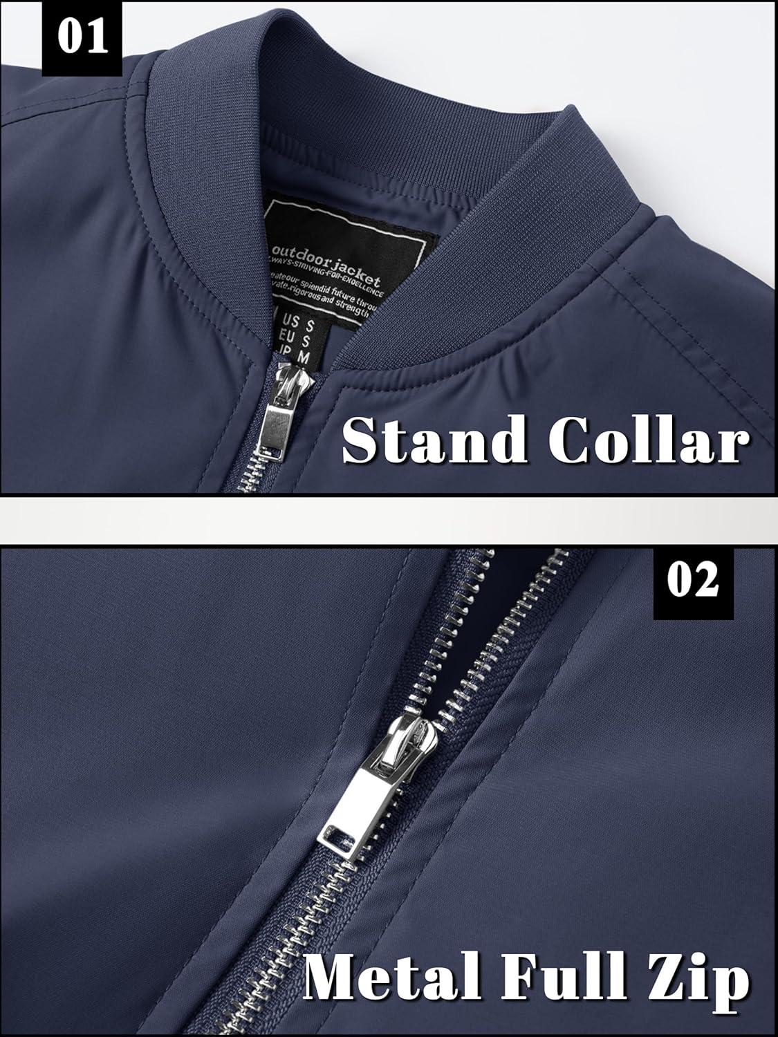 imageTACVASEN Mens Bomber Jacket Lightweight Casual Spring Fall Windbreaker Zip Up Coat with Pocket01 Navy