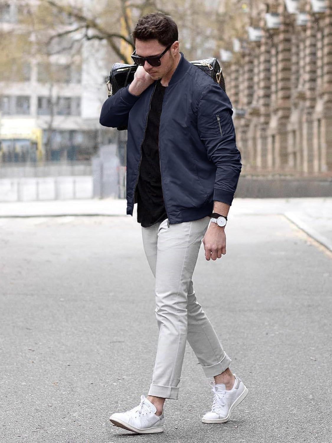 imageTACVASEN Mens Bomber Jacket Lightweight Casual Spring Fall Windbreaker Zip Up Coat with Pocket01 Navy