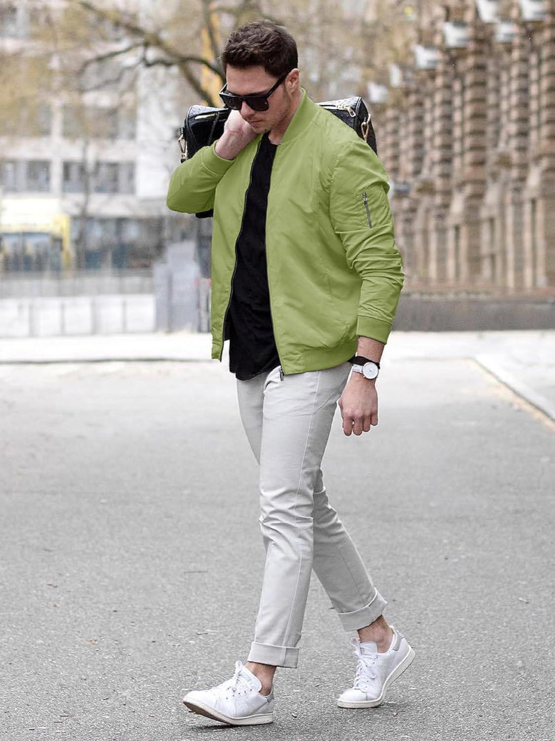 imageTACVASEN Mens Bomber Jacket Lightweight Casual Spring Fall Windbreaker Zip Up Coat with Pocket01 Olive Green