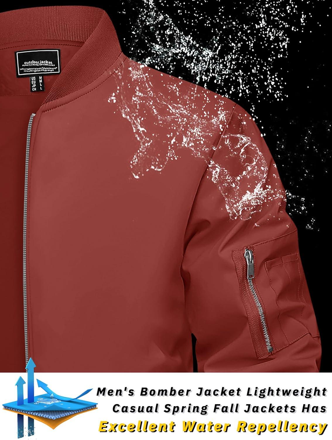 imageTACVASEN Mens Bomber Jacket Lightweight Casual Spring Fall Windbreaker Zip Up Coat with Pocket01 Orange Red