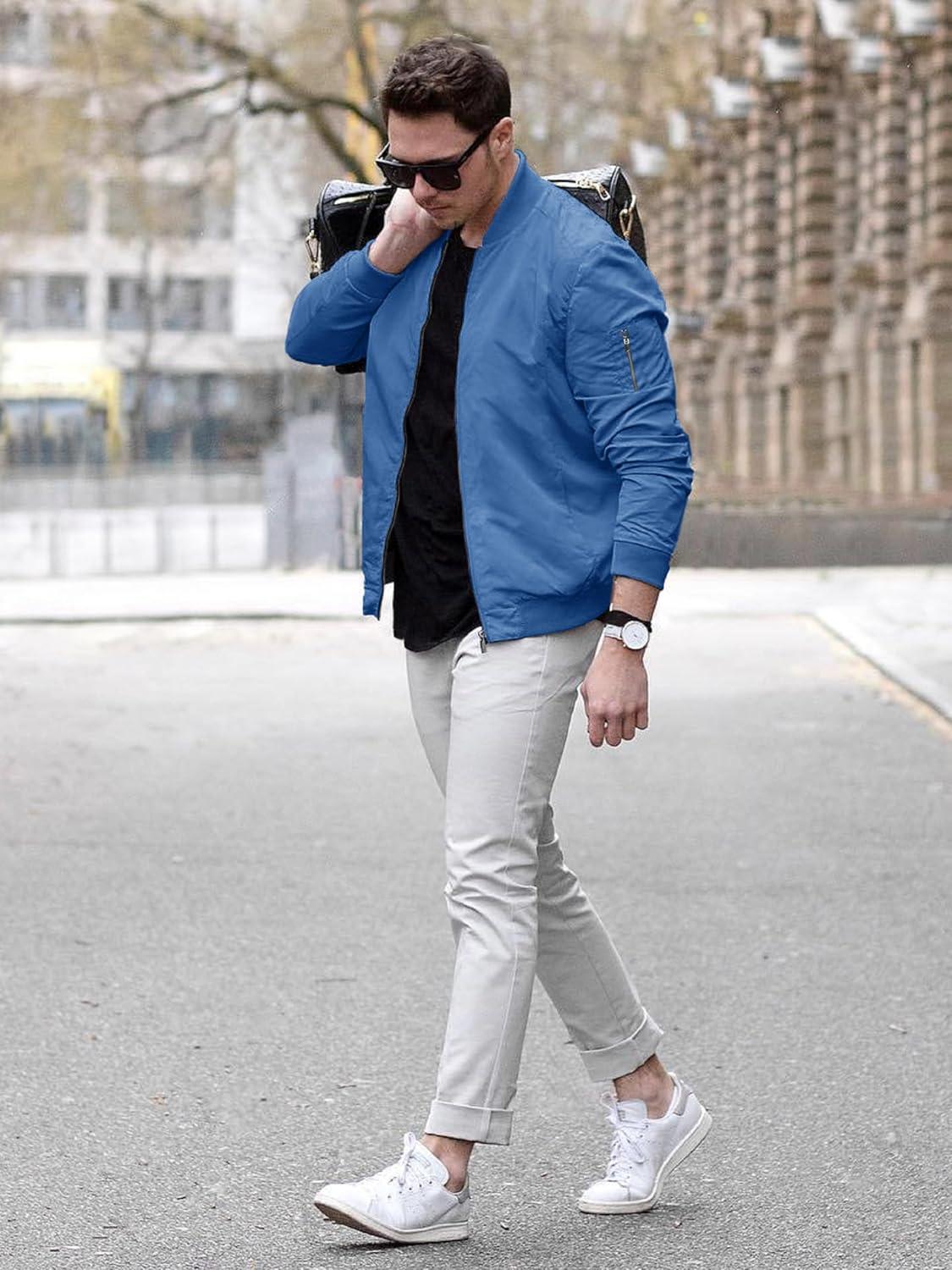 imageTACVASEN Mens Bomber Jacket Lightweight Casual Spring Fall Windbreaker Zip Up Coat with Pocket01 Royal Blue