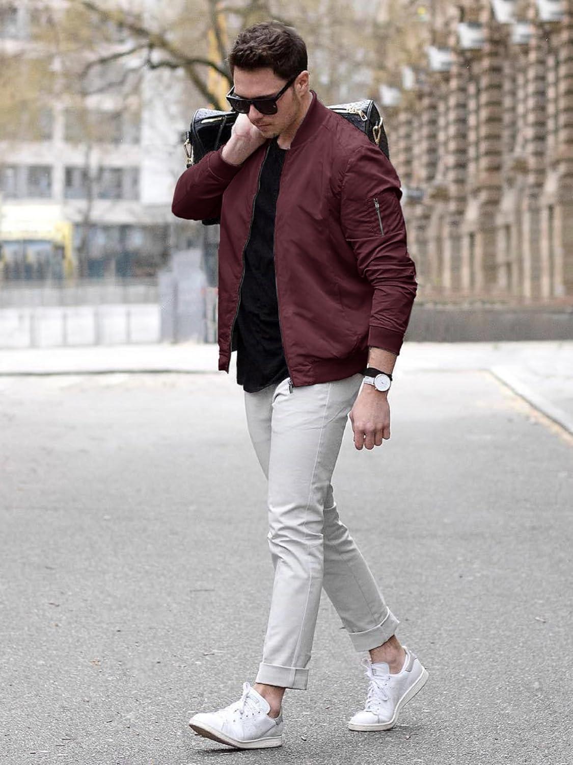 imageTACVASEN Mens Bomber Jacket Lightweight Casual Spring Fall Windbreaker Zip Up Coat with Pocket01 Wine Red