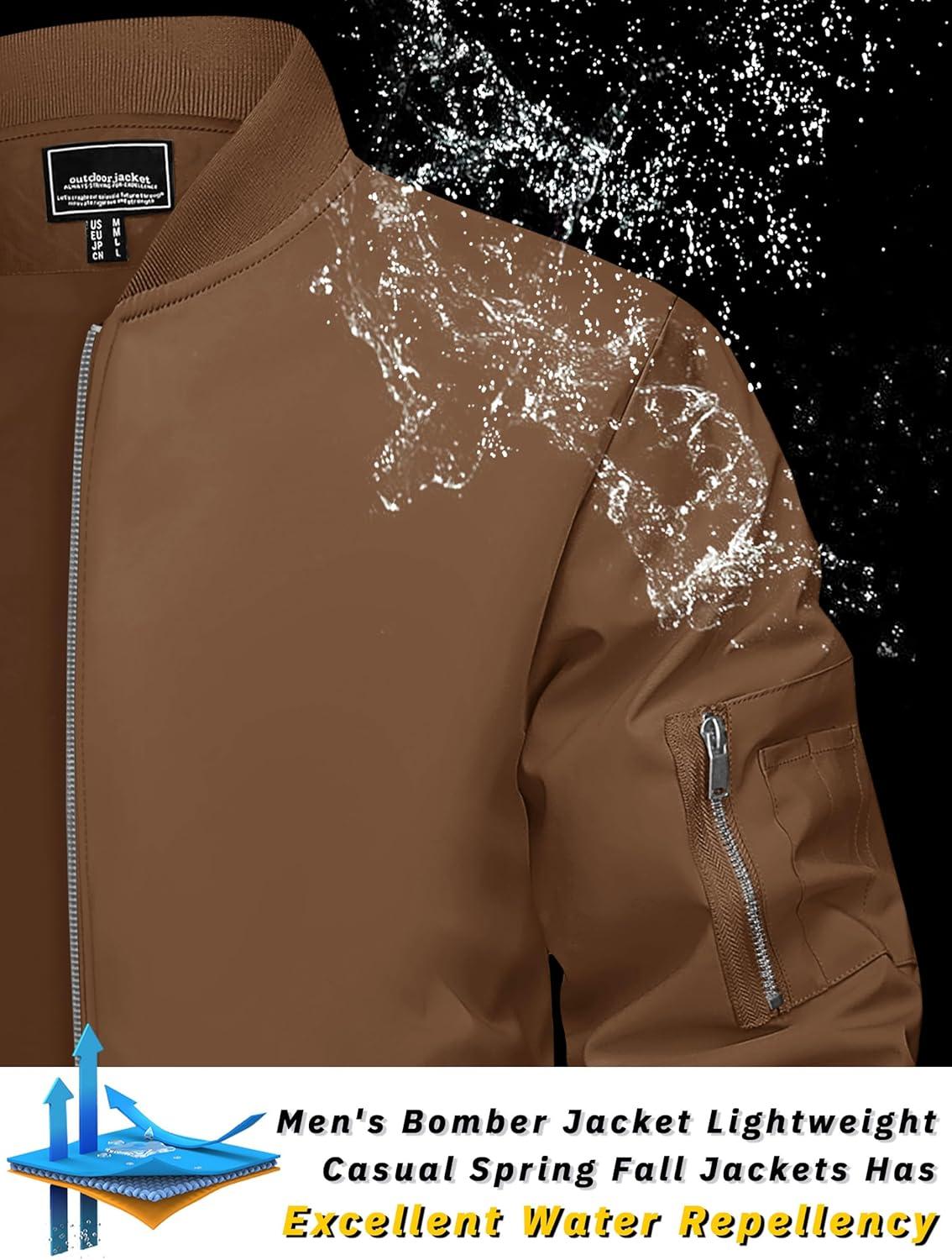 imageTACVASEN Mens Bomber Jacket Lightweight Casual Spring Fall Windbreaker Zip Up Coat with Pocket02 Brown