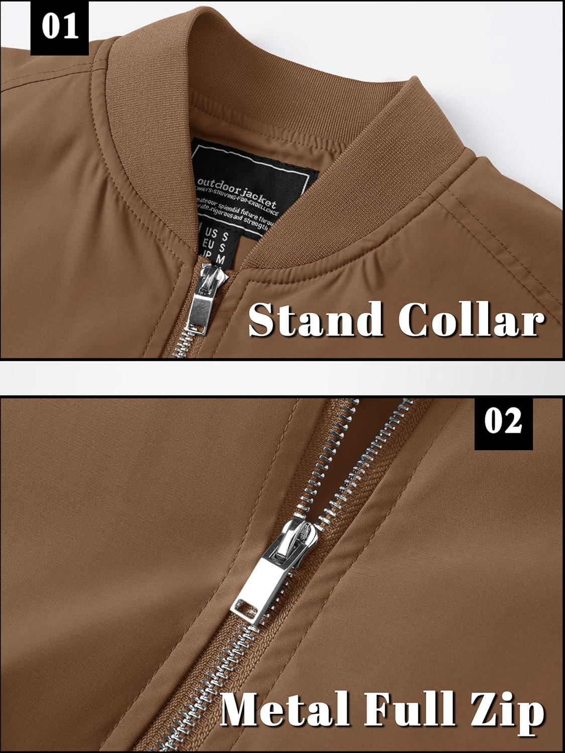 imageTACVASEN Mens Bomber Jacket Lightweight Casual Spring Fall Windbreaker Zip Up Coat with Pocket02 Brown