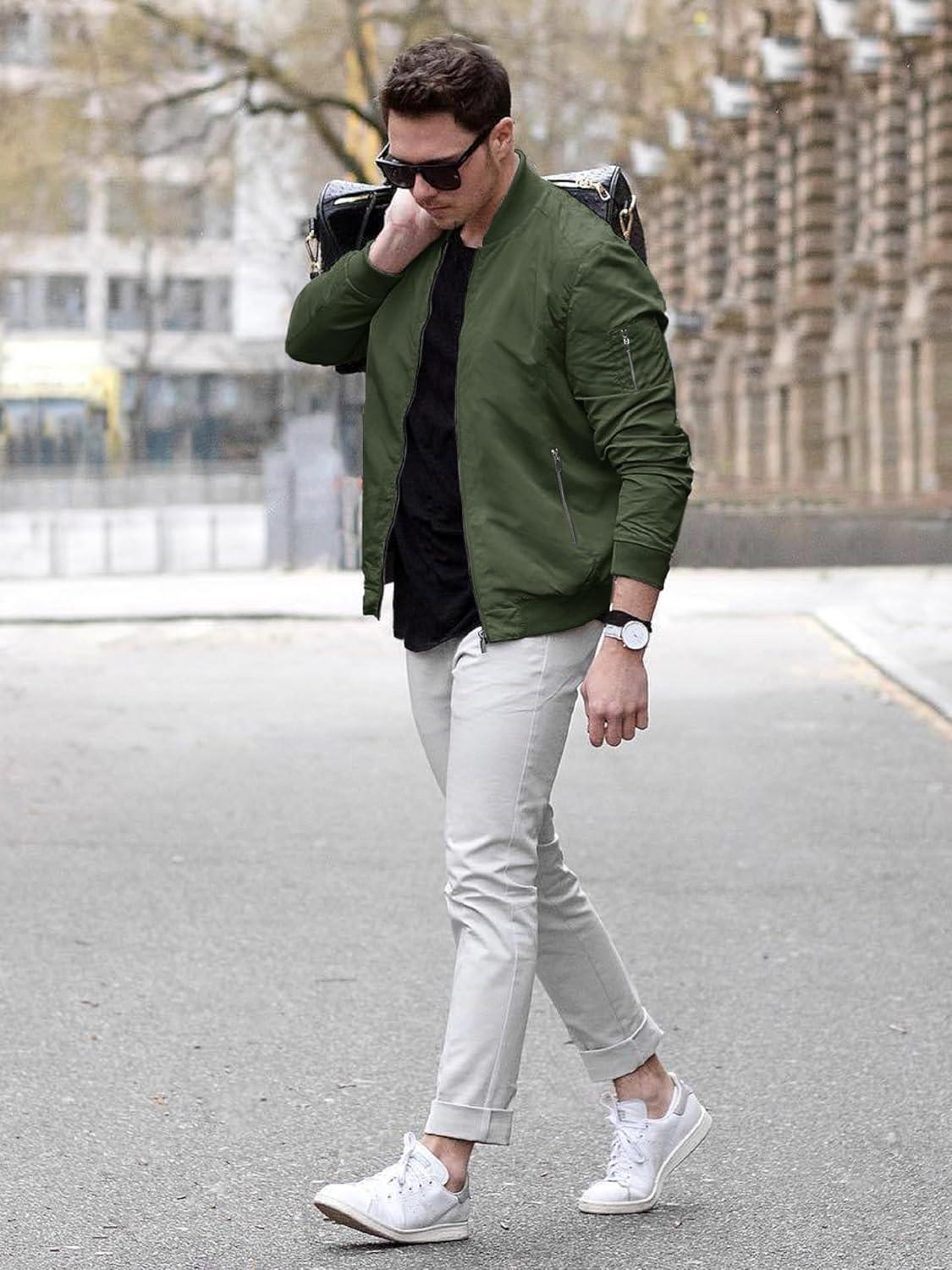 imageTACVASEN Mens Bomber Jacket Lightweight Casual Spring Fall Windbreaker Zip Up Coat with Pocket02 Green