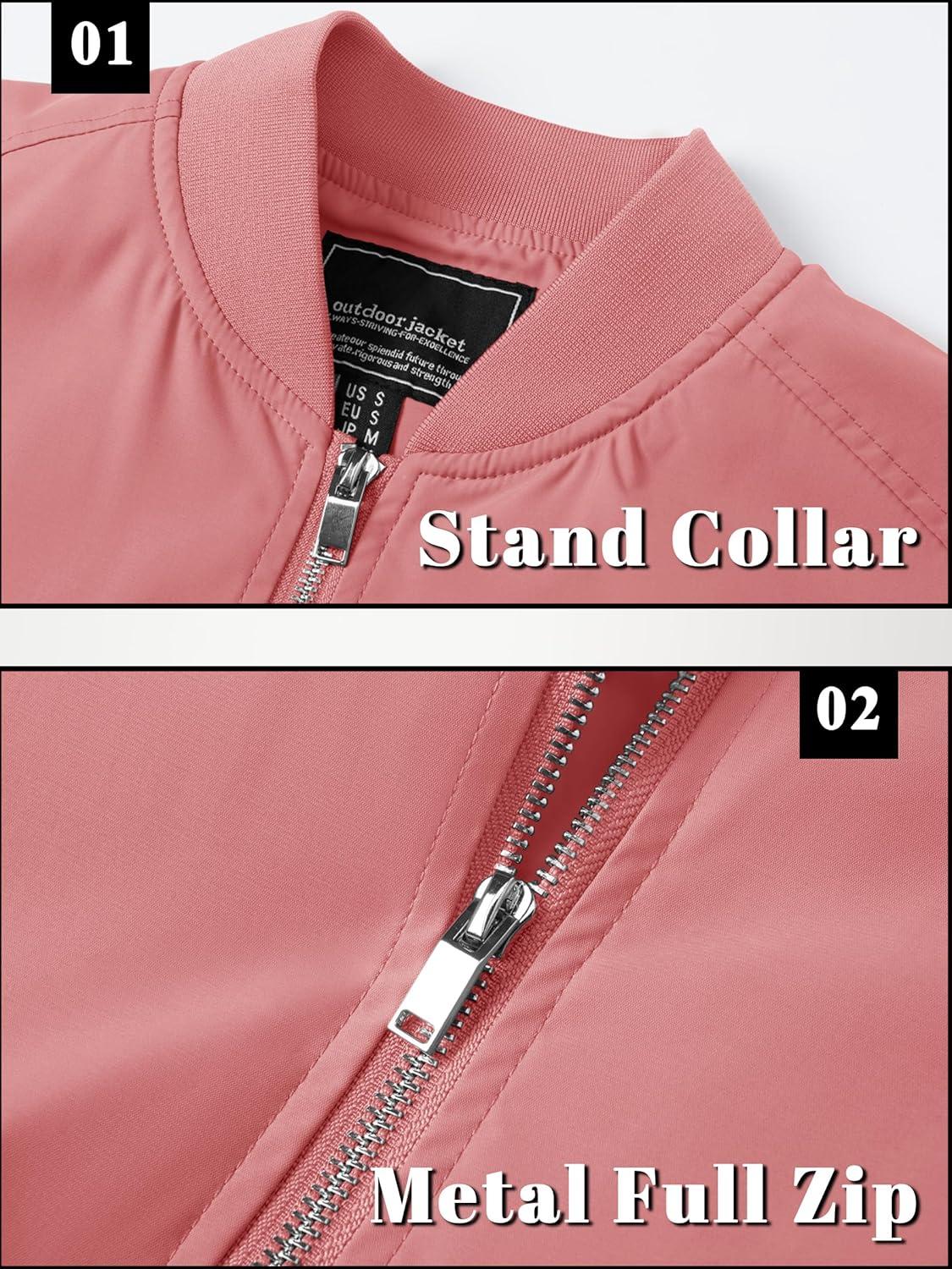 imageTACVASEN Mens Bomber Jacket Lightweight Casual Spring Fall Windbreaker Zip Up Coat with Pocket02 Grey Pink